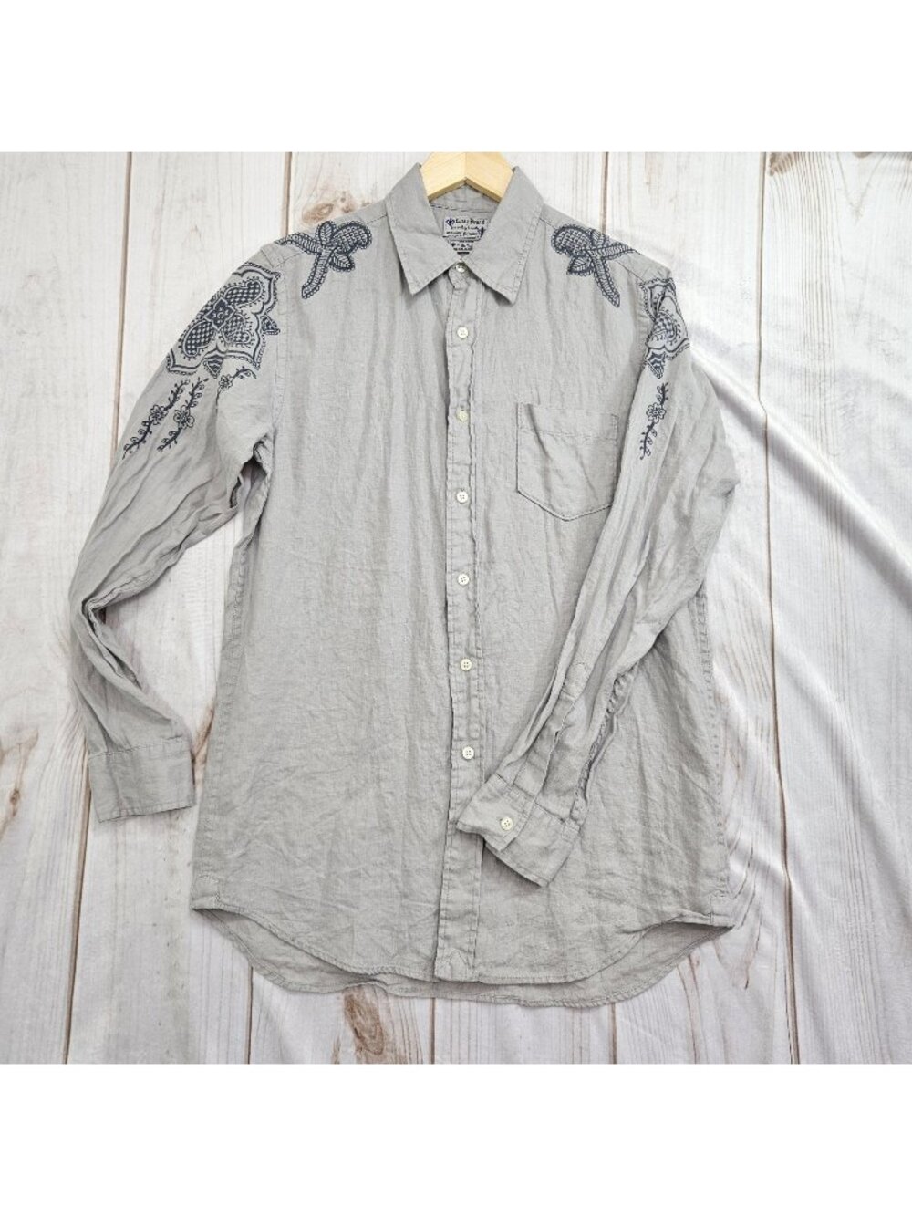 Lucky Brand Mens Fine Quality Needle Gray Long Sleeve Button Shirt Size S Linen